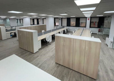 Oficinas renovadas de Inforein en Madrid con mesas de trabajo y sillas ergonómicas.